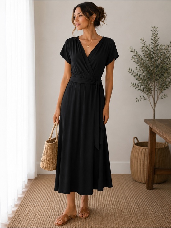 Talbots Dresses & Skirts - Talbots Women’s Black Short Sleeve Midi Dress with Belt. Size: Large